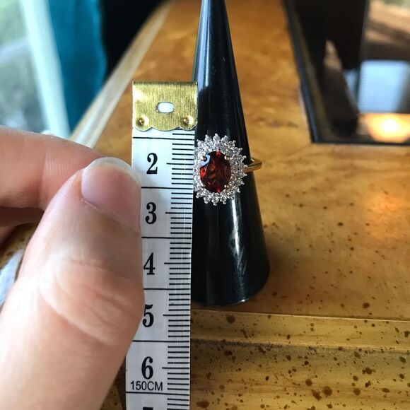 Natural Citrine Sterling Silver Yellow Gold Vermeil Double Halo Ring Size 6 - Picture 7 of 9